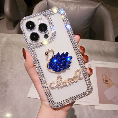 Luxury Swan Diamond Mobile Cover – Premium Bling Designer Case with Crystal Border