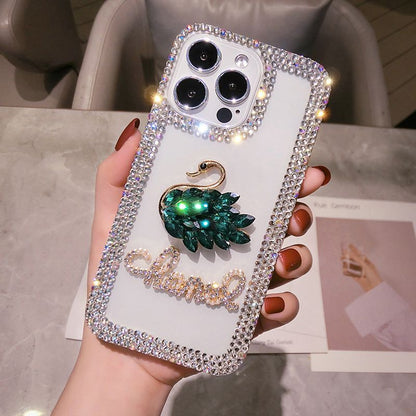 Luxury Swan Diamond Mobile Cover – Premium Bling Designer Case with Crystal Border
