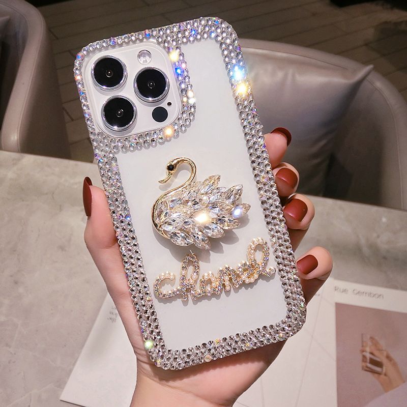 Luxury Swan Diamond Mobile Cover – Premium Bling Designer Case with Crystal Border