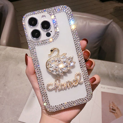 Luxury Swan Diamond Mobile Cover – Premium Bling Designer Case with Crystal Border