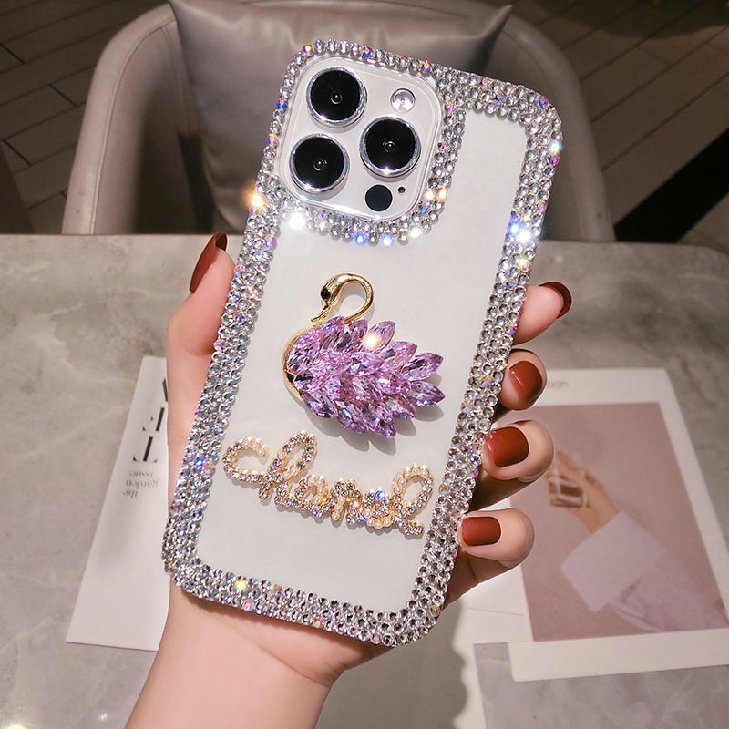 Luxury Swan Diamond Mobile Cover – Premium Bling Designer Case with Crystal Border