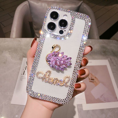 Luxury Swan Diamond Mobile Cover – Premium Bling Designer Case with Crystal Border