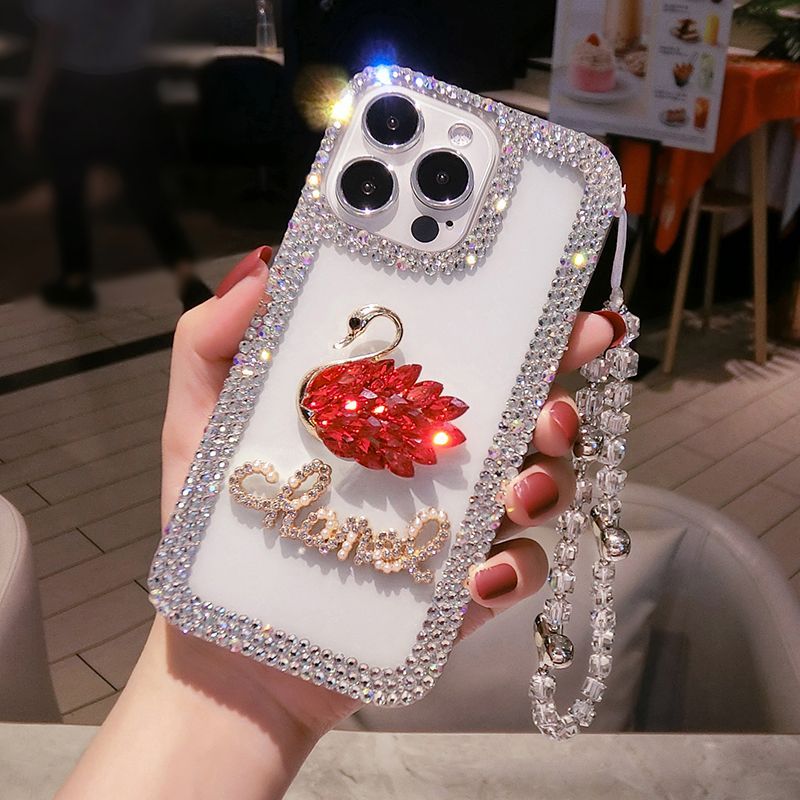 Luxury Swan Diamond Mobile Cover – Premium Bling Designer Case with Crystal Border