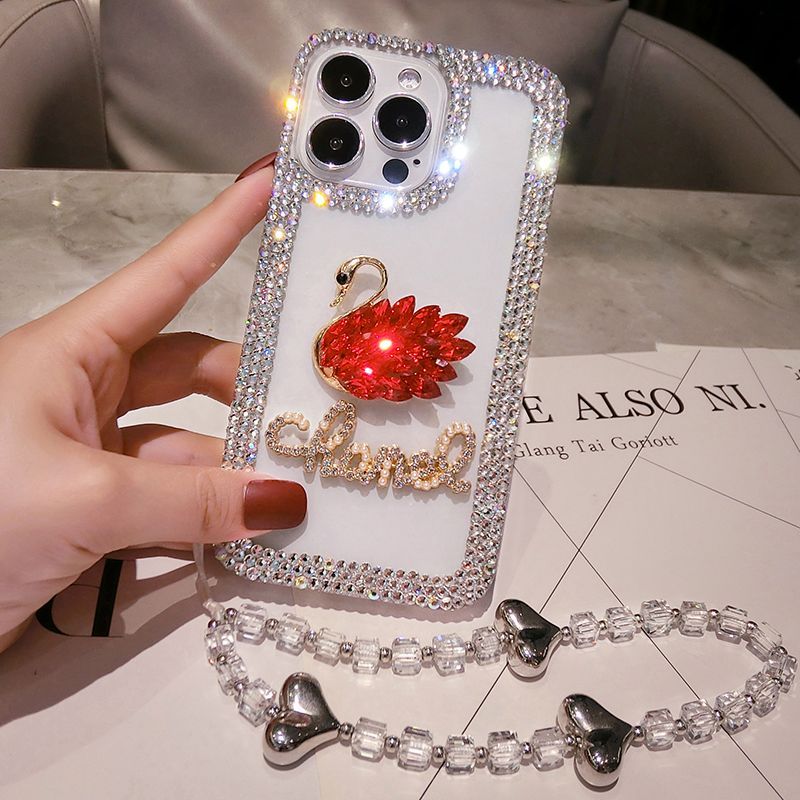 Luxury Swan Diamond Mobile Cover – Premium Bling Designer Case with Crystal Border