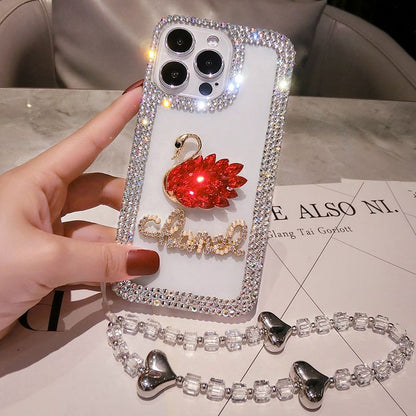 Luxury Swan Diamond Mobile Cover – Premium Bling Designer Case with Crystal Border