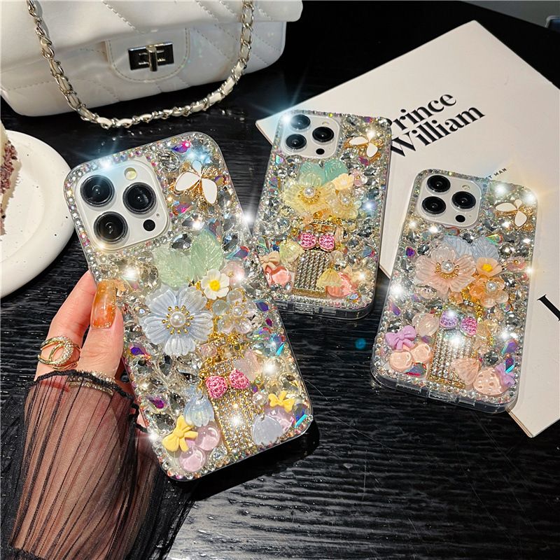 Luxury Crystal Bling Floral Mobile Cover – 3D Designer Rhinestone Case