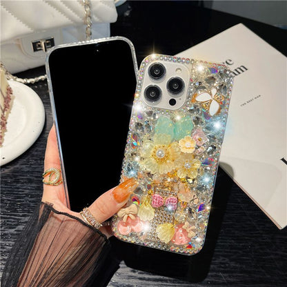Luxury Crystal Bling Floral Mobile Cover – 3D Designer Rhinestone Case