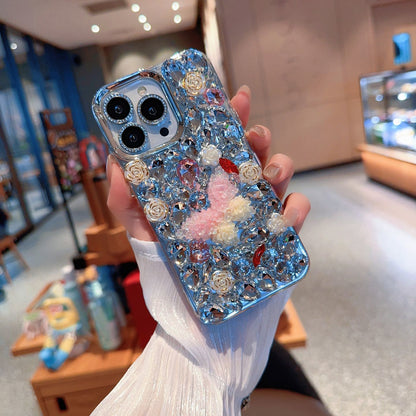 Luxury Crystal Bling Designer Mobile Cover with 3D Floral Decoration