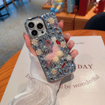 Luxury Crystal Bling Designer Mobile Cover with 3D Floral Decoration