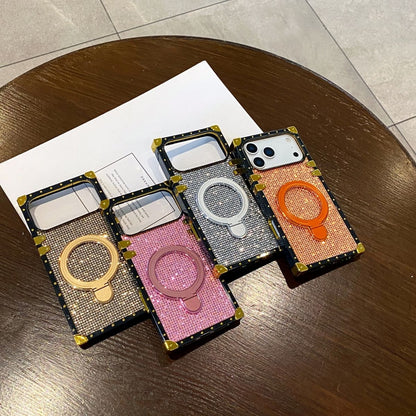 Luxury Metal Frame Magnetic Ring Stand Mobile Back Cover for iPhone