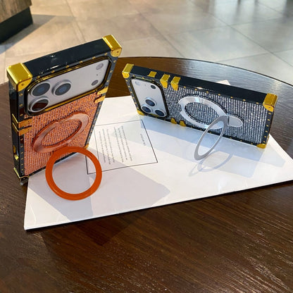 Luxury Metal Frame Magnetic Ring Stand Mobile Back Cover for iPhone