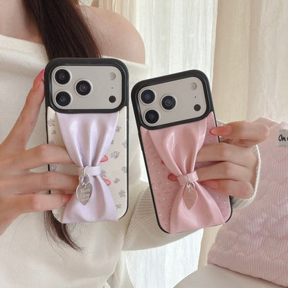 Cute 3D Bow iPhone Case with Heart Charm – Soft Protective Designer Cover