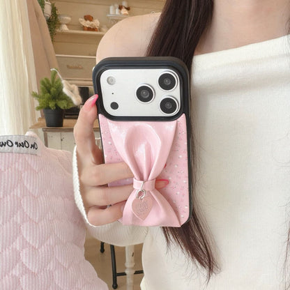 Cute 3D Bow iPhone Case with Heart Charm – Soft Protective Designer Cover