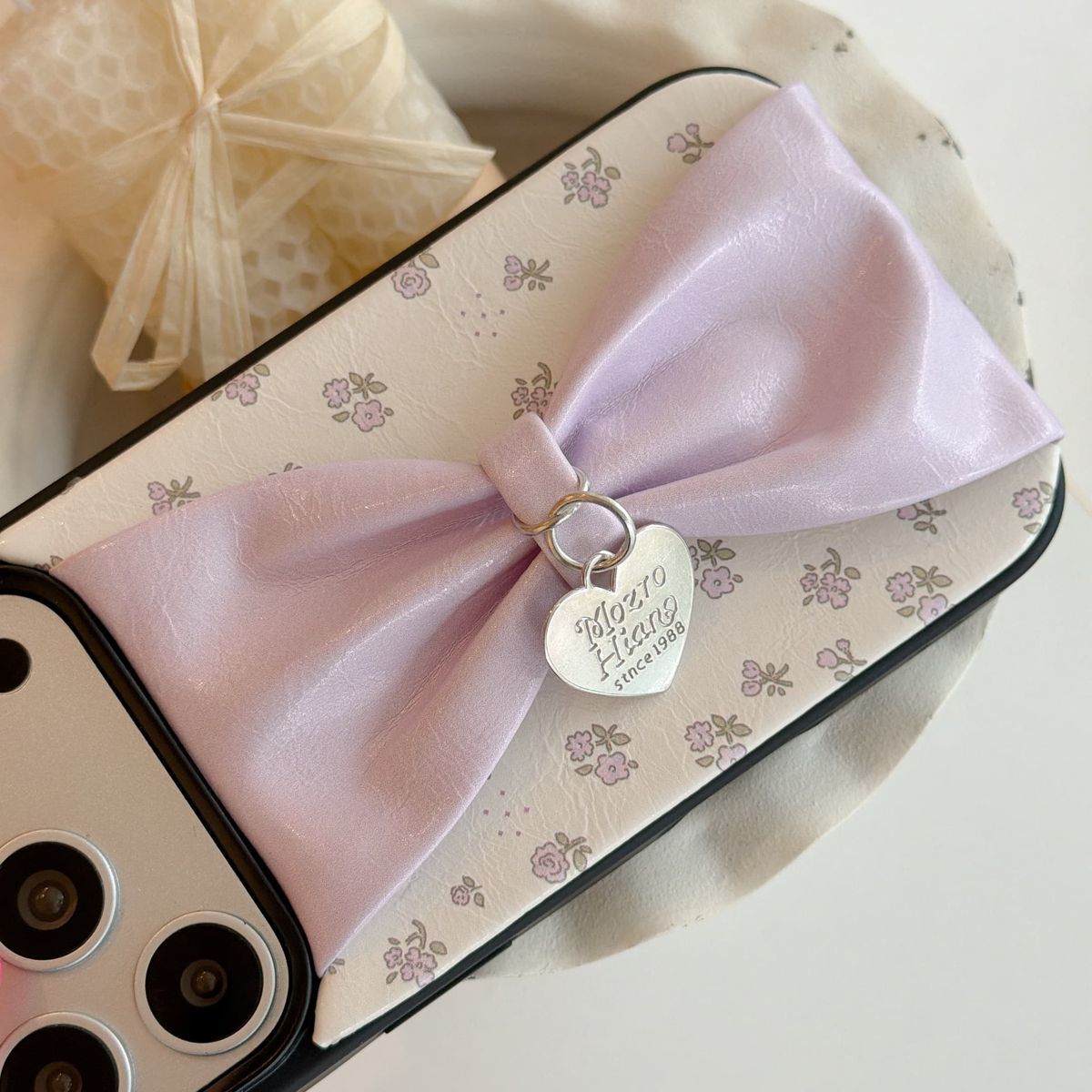 Cute 3D Bow iPhone Case with Heart Charm – Soft Protective Designer Cover