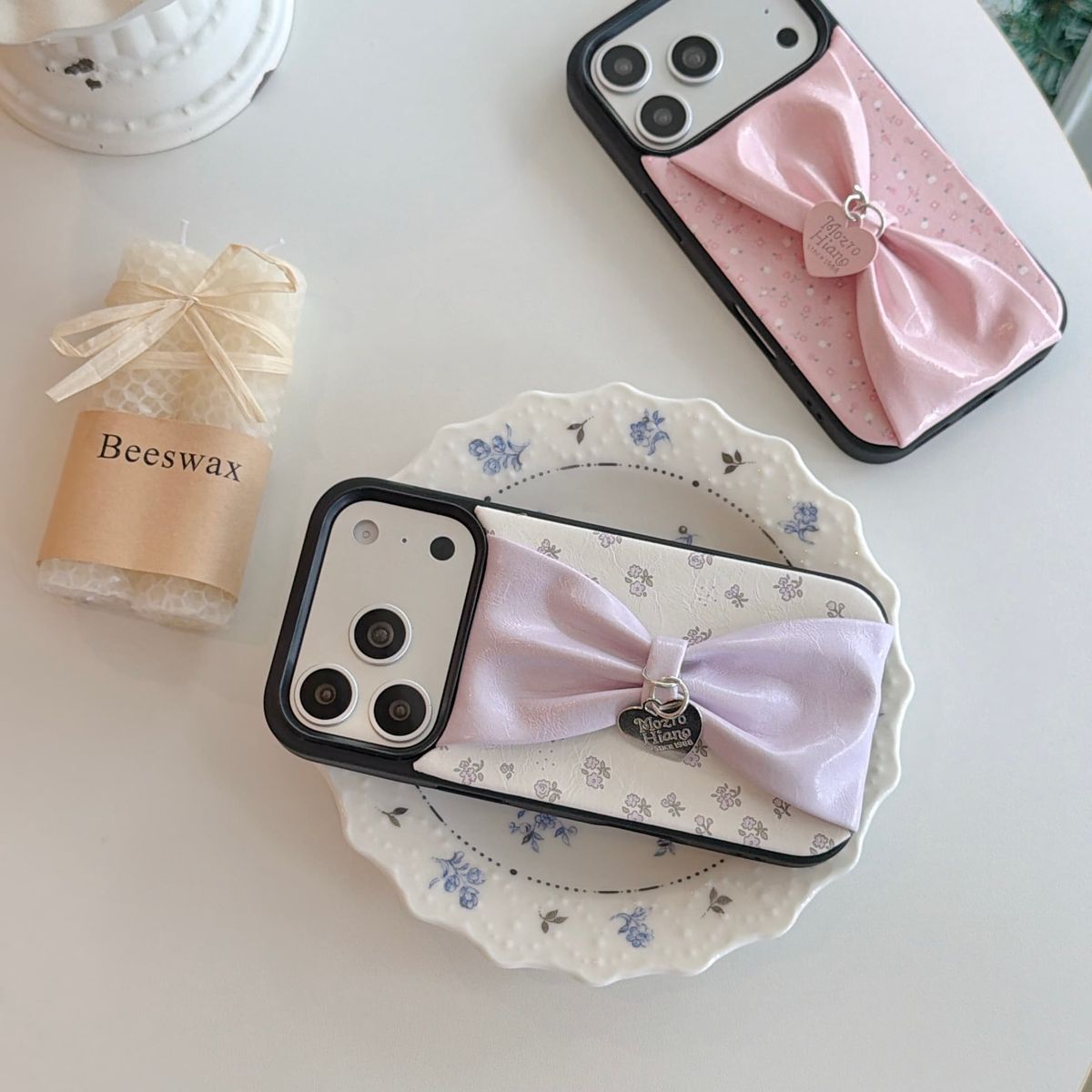Cute 3D Bow iPhone Case with Heart Charm – Soft Protective Designer Cover