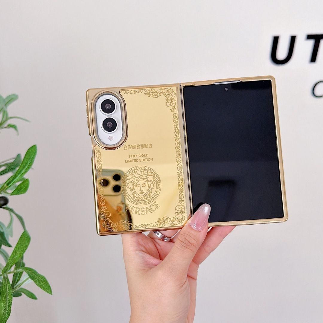 Luxury 24K Gold-Plated Lion Engraved Mirror Finish Protective Case for Samsung Galaxy Z Fold Series