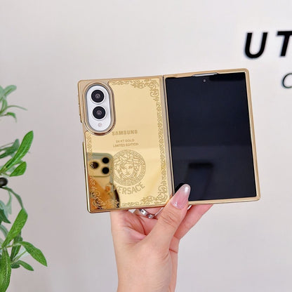 Luxury 24K Gold-Plated Lion Engraved Mirror Finish Protective Case for Samsung Galaxy Z Fold Series