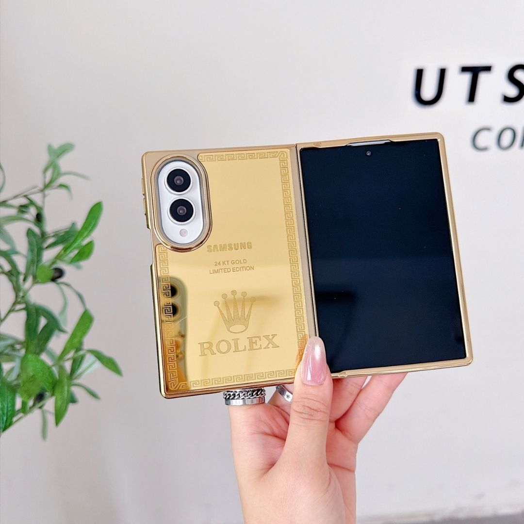 Luxury 24K Gold-Plated Lion Engraved Mirror Finish Protective Case for Samsung Galaxy Z Fold Series