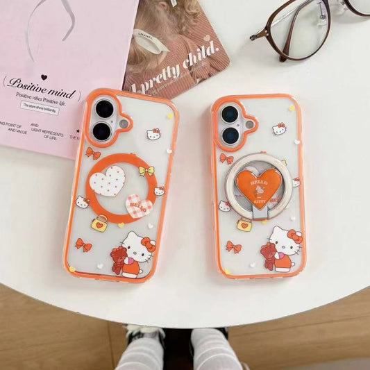 Cute Cartoon Orange Border Phone Case with Heart Ring Holder