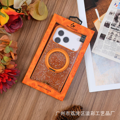Luxury Glitter Orange Phone Case with Rotating Ring Holder