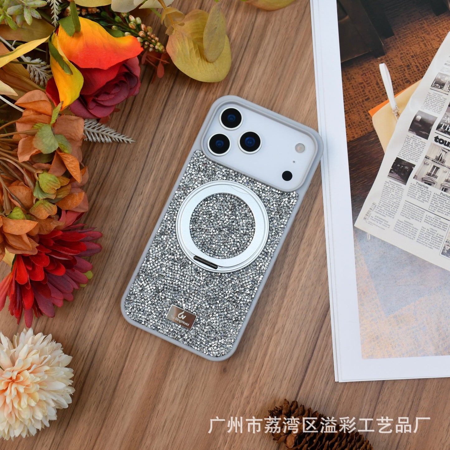 Luxury Glitter Orange Phone Case with Rotating Ring Holder