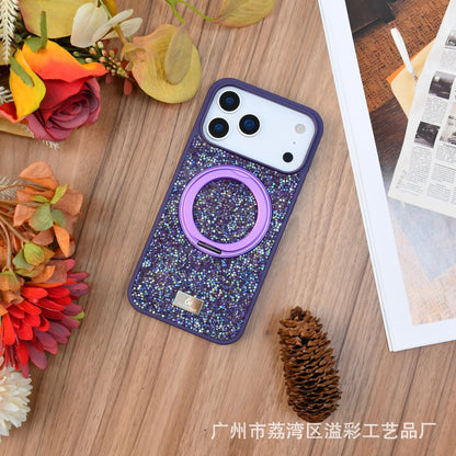 Luxury Glitter Orange Phone Case with Rotating Ring Holder