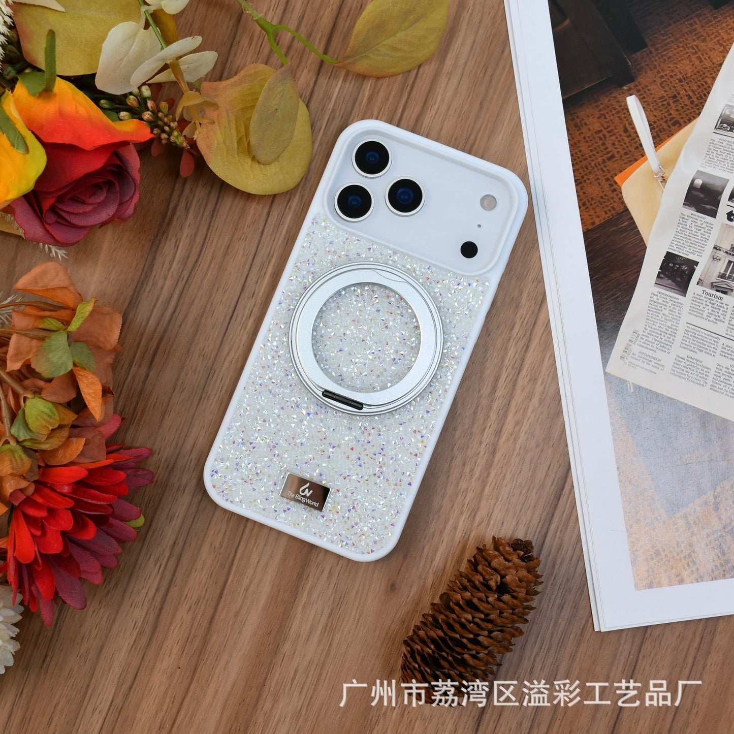 Luxury Glitter Orange Phone Case with Rotating Ring Holder