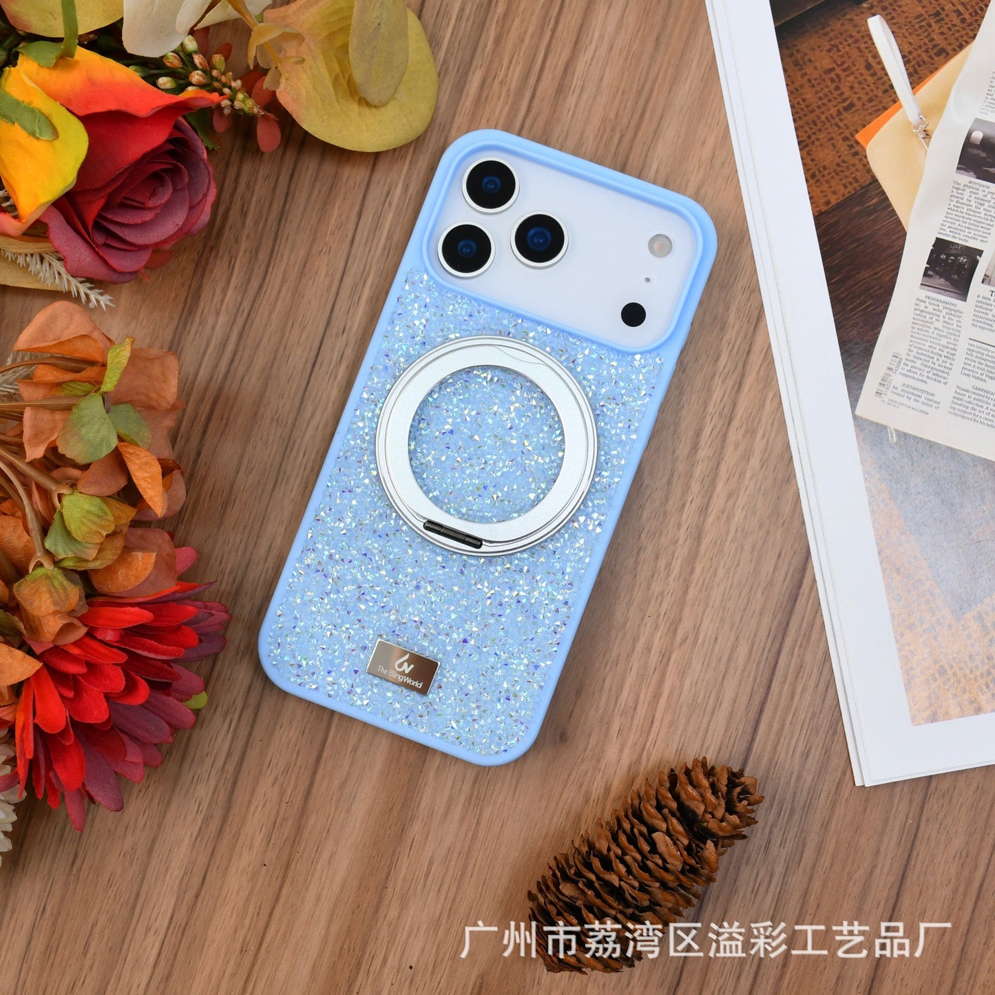 Luxury Glitter Orange Phone Case with Rotating Ring Holder