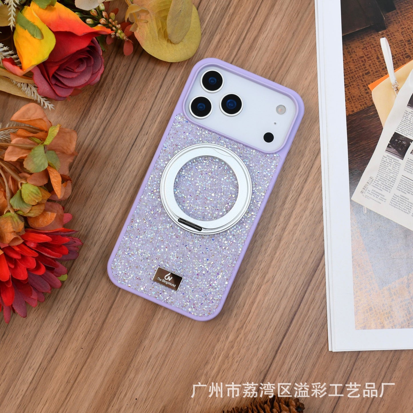 Luxury Glitter Orange Phone Case with Rotating Ring Holder