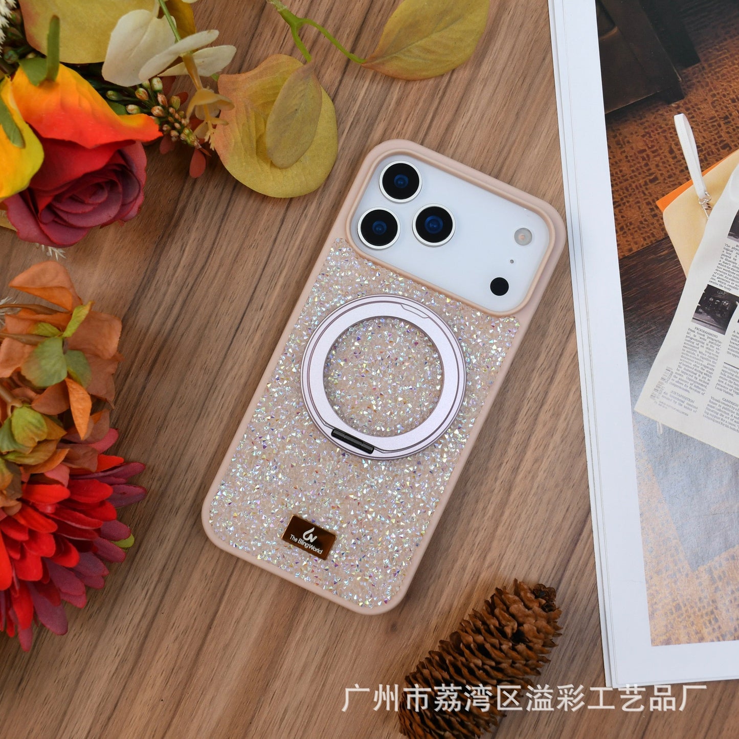 Luxury Glitter Orange Phone Case with Rotating Ring Holder