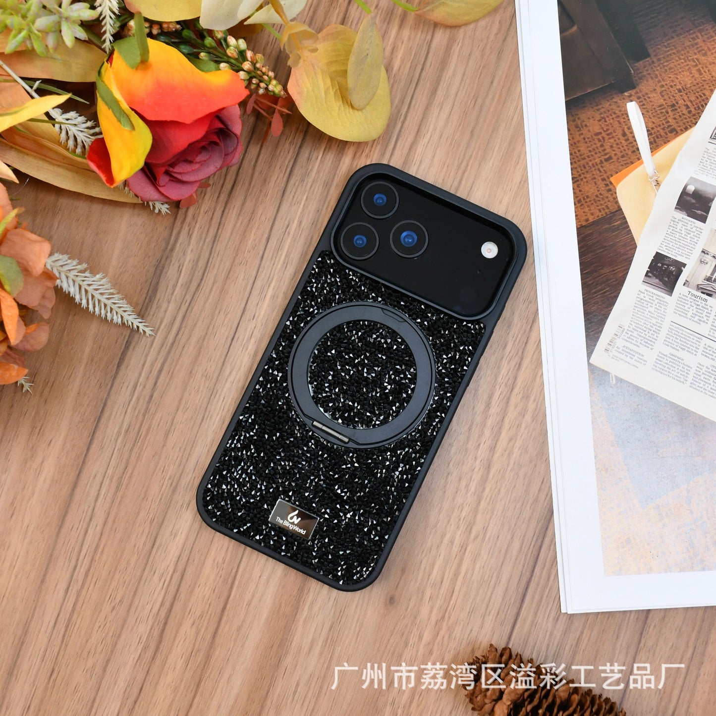 Luxury Glitter Orange Phone Case with Rotating Ring Holder