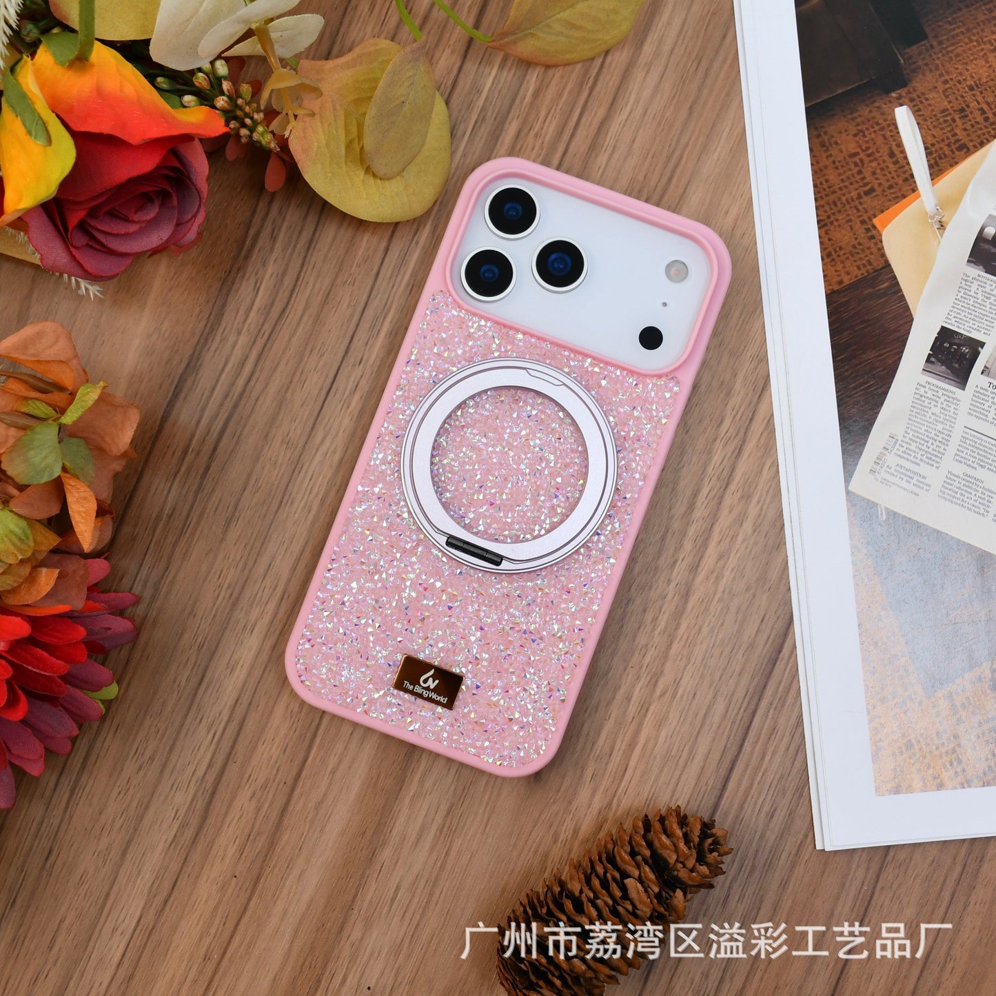 Luxury Glitter Orange Phone Case with Rotating Ring Holder