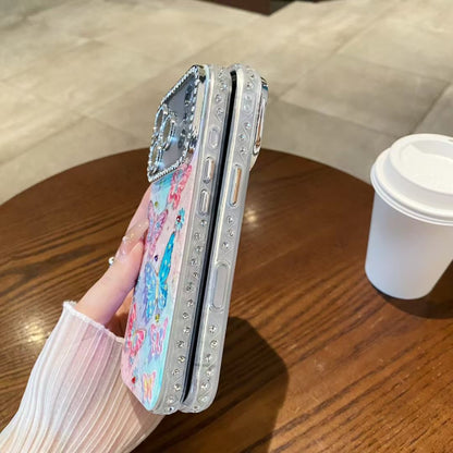 Luxury 3D Floral Embossed Phone Case with Crystal Camera Protector