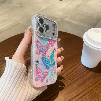 Luxury 3D Floral Embossed Phone Case with Crystal Camera Protector