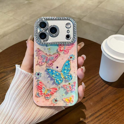 Luxury 3D Floral Embossed Phone Case with Crystal Camera Protector