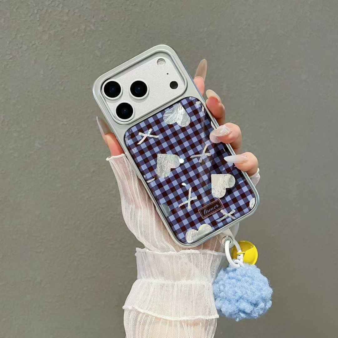 Blue Checkered Heart Pattern Protective iPhone Case