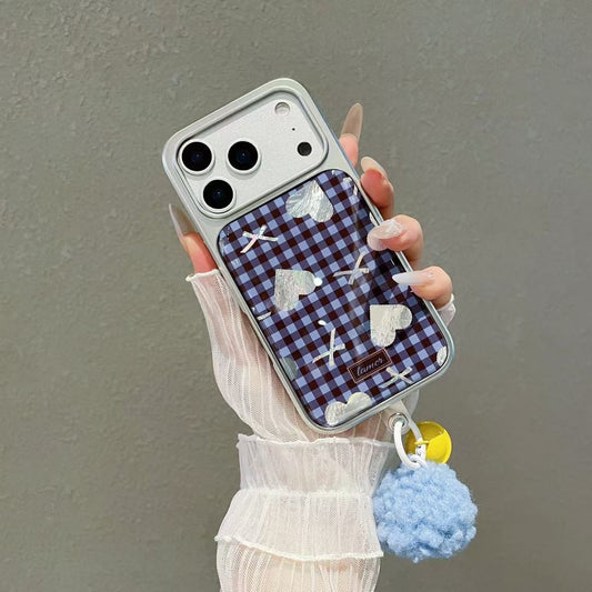 Blue Checkered Heart Pattern Protective iPhone Case