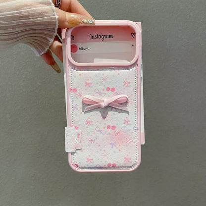 Cute Pink Bow Phone Case with Soft Fabric Back & Ribbon Design