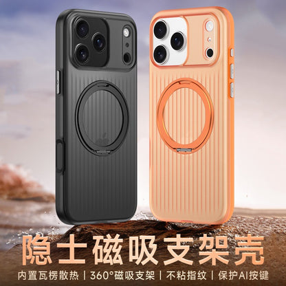 Grey Ribbed MagSafe Stand Grip Protective iPhone Case