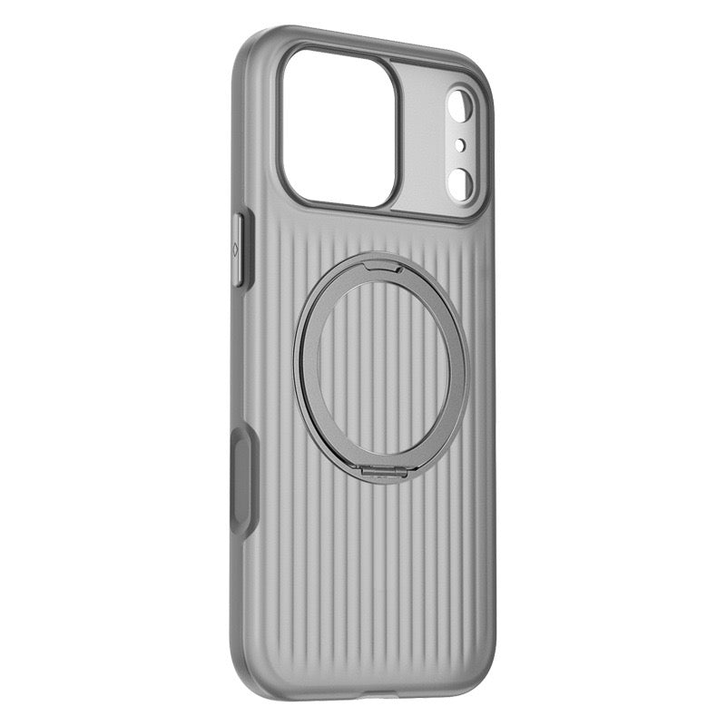 Grey Ribbed MagSafe Stand Grip Protective iPhone Case