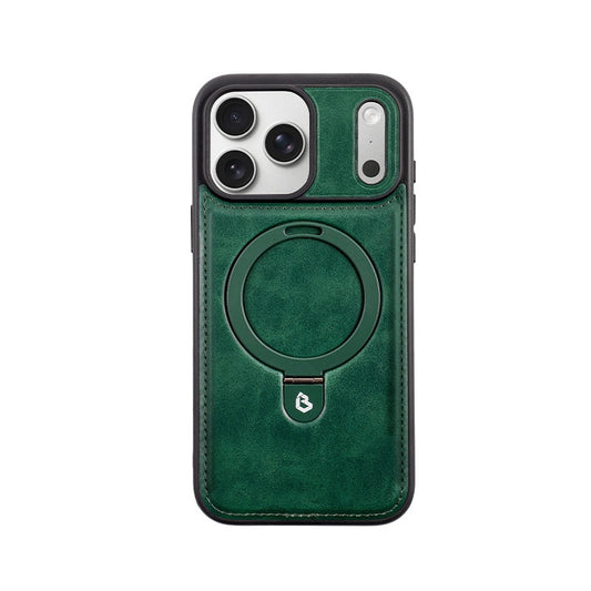 Green Leather MagSafe Stand Grip Protective iPhone Case