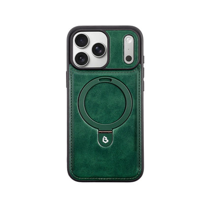 Green Leather MagSafe Stand Grip Protective iPhone Case
