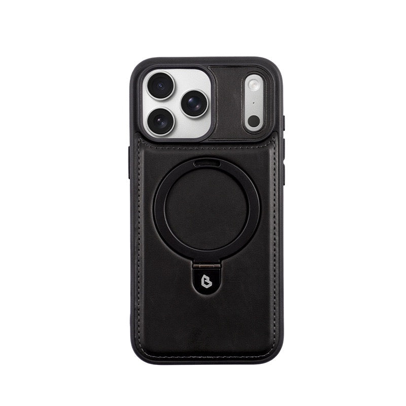 Green Leather MagSafe Stand Grip Protective iPhone Case