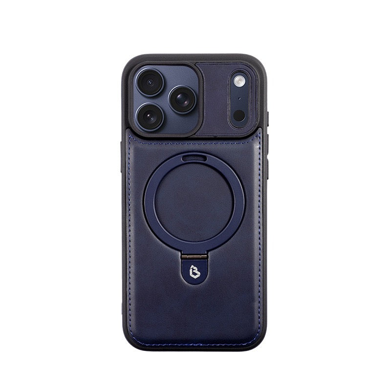 Green Leather MagSafe Stand Grip Protective iPhone Case