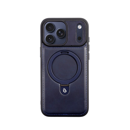 Green Leather MagSafe Stand Grip Protective iPhone Case