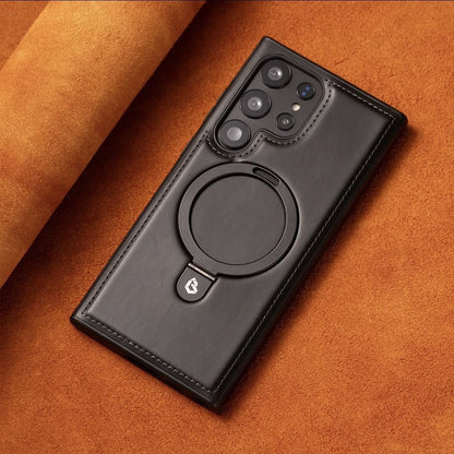 Black Leather MagSafe Stand Grip Protective Phone Case