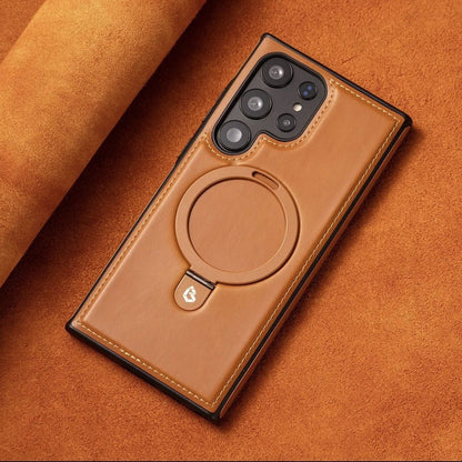 Black Leather MagSafe Stand Grip Protective Phone Case