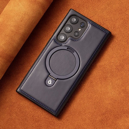 Black Leather MagSafe Stand Grip Protective Phone Case