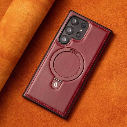 Black Leather MagSafe Stand Grip Protective Phone Case