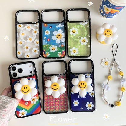 Smiley Flower Design iPhone Case with 3D Flower Holder and Protective Bumper